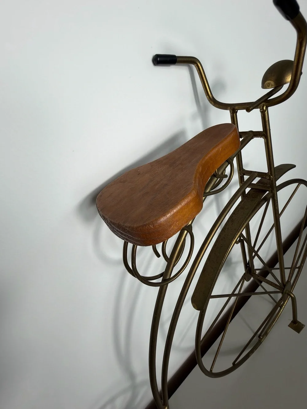 Vintage Penny Farthing High Wheel Bicycle Metal Wall Decor Wood Seat